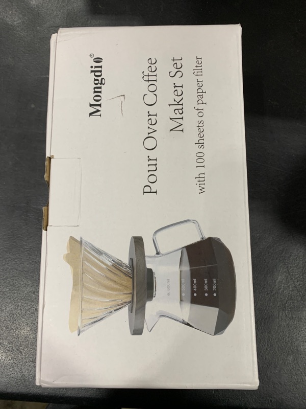 Photo 1 of Mongdio Pour Over Coffee Maker, 20 oz High-Heat Borosilicate Glass Coffee Maker with 100pcs V60 Paper Filters, Walnut Handle & Glass Lid, Drip Coffee Maker Set for Home Café Restaurant - 600ml, Gray