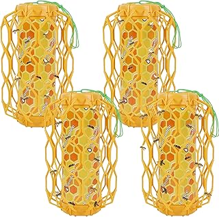 Photo 1 of 4 Pcs Wasp Trap Outdoor Hanging, Insect Catcher for Wasps and Carpenter Bees, Bee Killer Sticky Bug Boards Yellow Jacket Trap with Bait Reservoir, Non-Toxic Reusable Wasp Hornet Trap (Orange