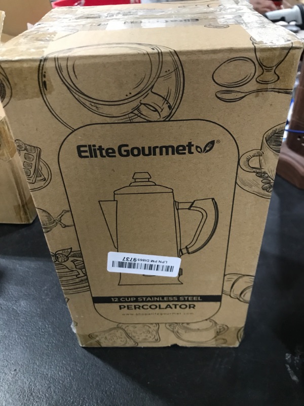Photo 1 of Elite Gourmet EC923 Electric Coffee Percolator, BPA Free, Keep Warm, Clear Brew Progress Knob, Cool-Touch Handle, Cordless Serve, 12-Cup, Stainless Steel
