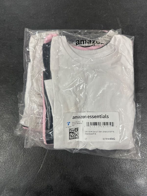 Photo 2 of Amazon Essentials Girls' Short-Sleeve T-Shirt Tops (Previously Spotted Zebra), Pack of 3, White/Black/Pink, Small