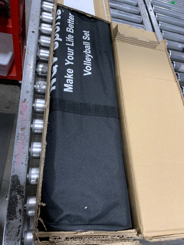 Photo 1 of NQV Professional Portable Outdoor Blue Green Volleyball Net Set with Adjustable 3 Levels Height Steel Poles, Anti-sag System,Volleyball,Pump,Boundary Line and Carrying Bag for Backyard