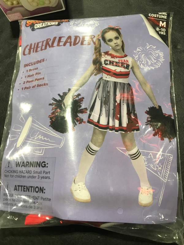 Photo 1 of Spooktacular Creations Halloween Cheerleader Costume for Girls, Kids Zombie Cheerleader Outfit, Dead Fearleader Dress for Halloween Scary Costume Role Play Parties, Red White, M