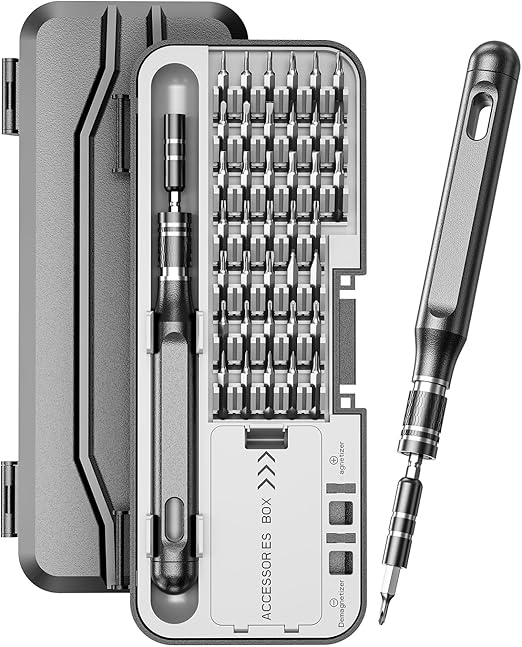 Photo 1 of 48-in-1 precision screwdriver set, a professional magnetic mini repair tool kit with extension rod and 360° rotating end, suitable for smartphones, eyeglasses, watches, laptops, and more.