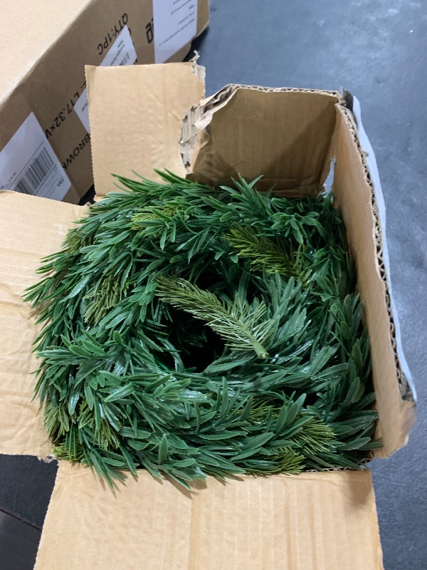 Photo 1 of 4 Pcs Christmas DIY Gree Wreath 10 Inch Christmas Green Artificial Wreaths DIY Faux Plain Wreaths Front Door Christmas Green Farmhouse Cabinets Wreath Indoor Outdoor Wall Decor(Willow Pine)