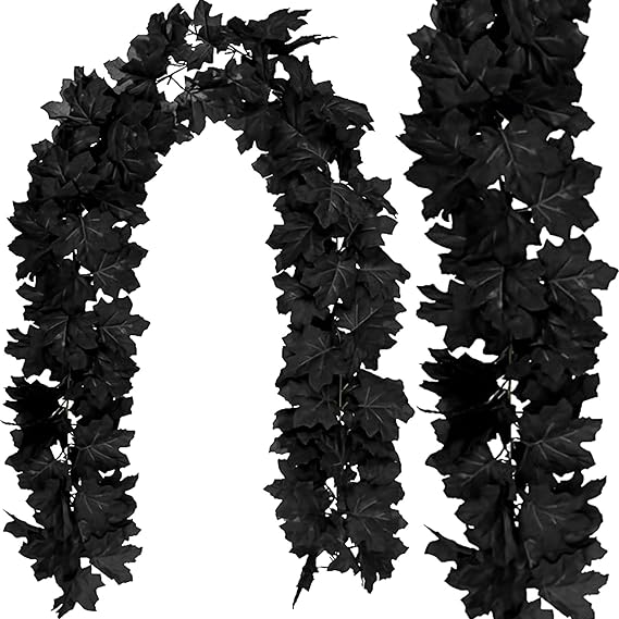 Photo 1 of 2 Pack Fall Maple Garland, 5.9Ft/Piece Artificial Hanging Vines Garland Table Decorations Artificial Fall Black Maple Leaves Garland Thanksgiving Decor for Home Wedding Party Thankgiving