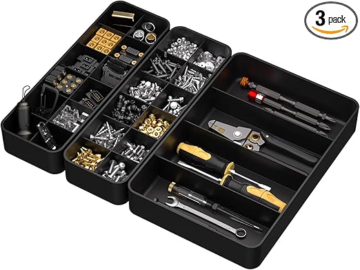 Photo 1 of Men Drawer Organizer Set For Desk: Black Storage Tray For Accessory Tool Office Organizer