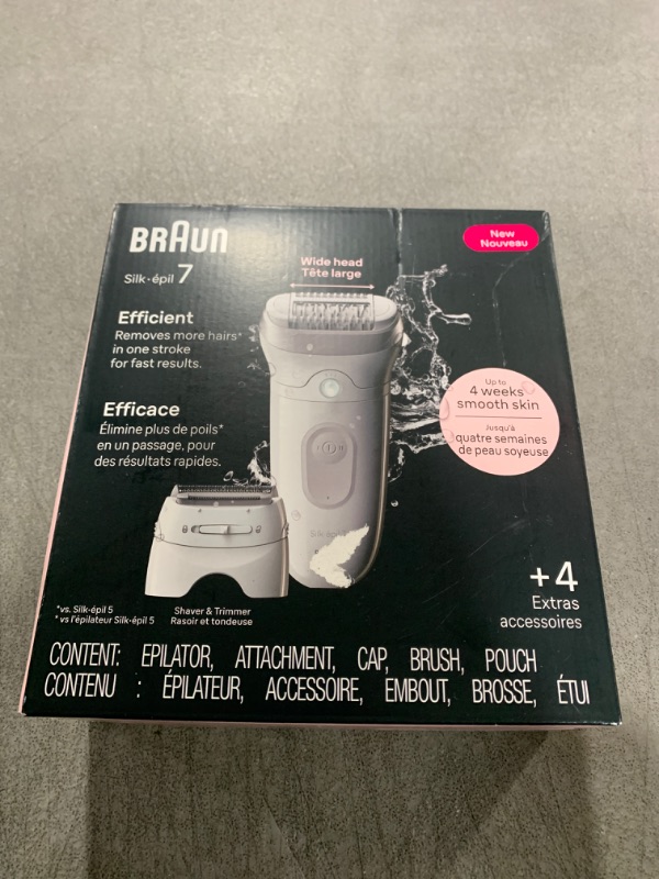 Photo 1 of Braun Epilator Silk-épil 7, Hair Removal Device, Women Shaver & Trimmer, Wet and Dry, Wide Head, Includes Shaver Head and Trimmer Comb, SE7-041, Silver