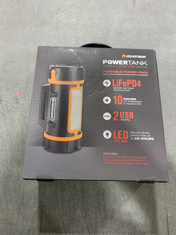 Photo 2 of Celestron - PowerTank Lithium Telescope Battery – Rechargeable Portable 12V Power Supply for Computerized Telescopes - 10 Hour capacity/86 Wh - Red/White LED Flashlight - 2 USB Ports