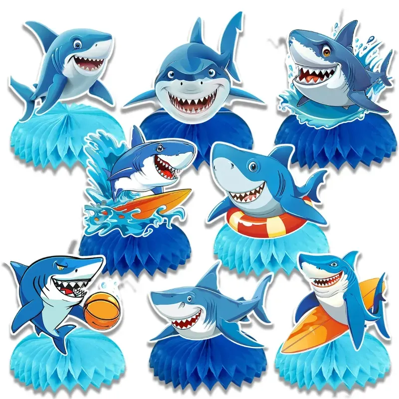 Photo 1 of 8 Pcs shark Party Decorations Birthday Party Decorations Honeycomb Centerpieces for Tables Decorations for Boys Girls Birthday Party Baby Shower Supplies