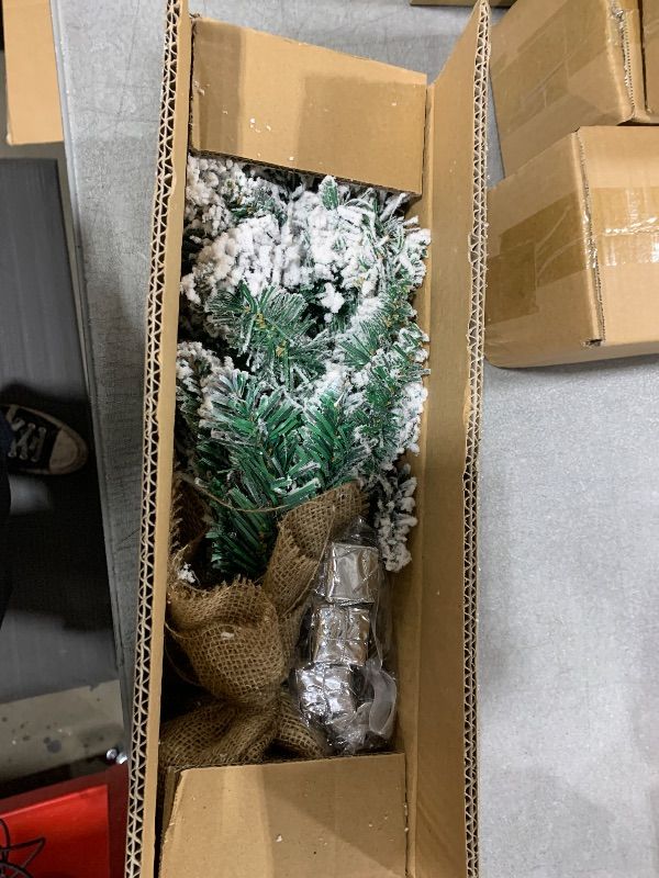 Photo 1 of Mini Christmas Tree with Lights, 2.13FT Table Christmas Tree with 24 Decorations, Artificial Snow Flocked Small Christmas Tree for DIY Xmas Decorations