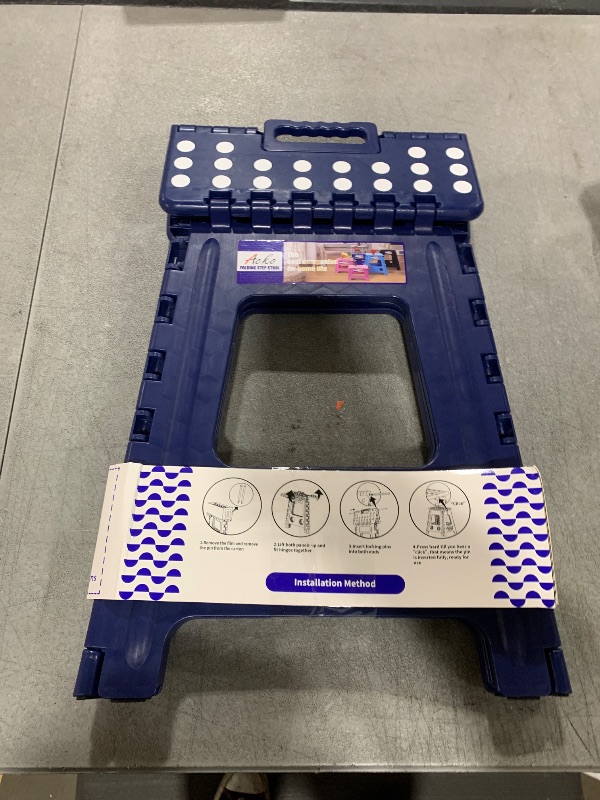 Photo 1 of ACKO Folding Step Stool Foldable 16 Inch Stool 400 lbs Capacity,Plastic Stools for Adults and Kids,Collapsible Stool for Kitchen, Stepping Stool with Handle(Royal Blue)
