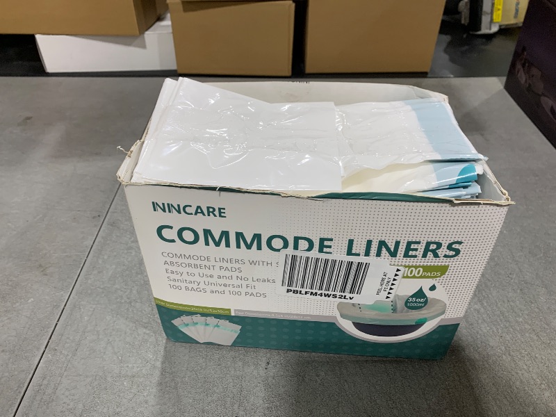 Photo 1 of ININCARE Commode Liners with Absorbent Pads?Value Pack 100 Count Universal Fit?Disposable Bedside Commode Liners and Pads for Adult Portable Toilet (100Bags + 100Pads)