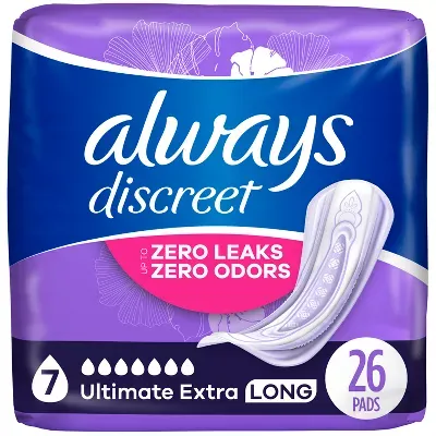 Photo 1 of Always Discreet Adult Incontinence Pads for Women, Ultimate Extra Protect Absorbency, Long Length, Postpartum Pads, 104 CT
