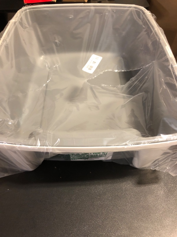 Photo 1 of Amazon Basics Large Cat Litter Box with High Sides, Open Top, Includes Scoop, 19 x 15 x 11.75 inches, Grey/Beige