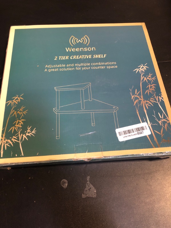 Photo 1 of Weenson Countertop Organization Counter Shelf - 2 Tier Corner Shelf Bamboo Display Shelves Free-Standing Storage Organizer for Bathroom, Kitchen, Living Room (Black)