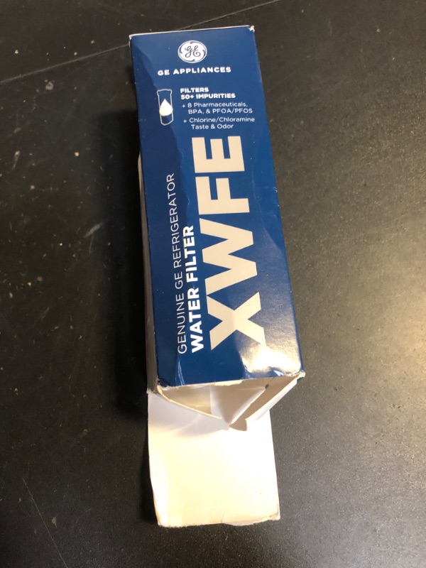Photo 1 of GE XWFE Refrigerator Water Filter, Genuine Replacement Filter, Certified to Reduce Lead, Sulfur, and 50+ Other Impurities, Replace Every 6 Months for Best Results, Pack of 1