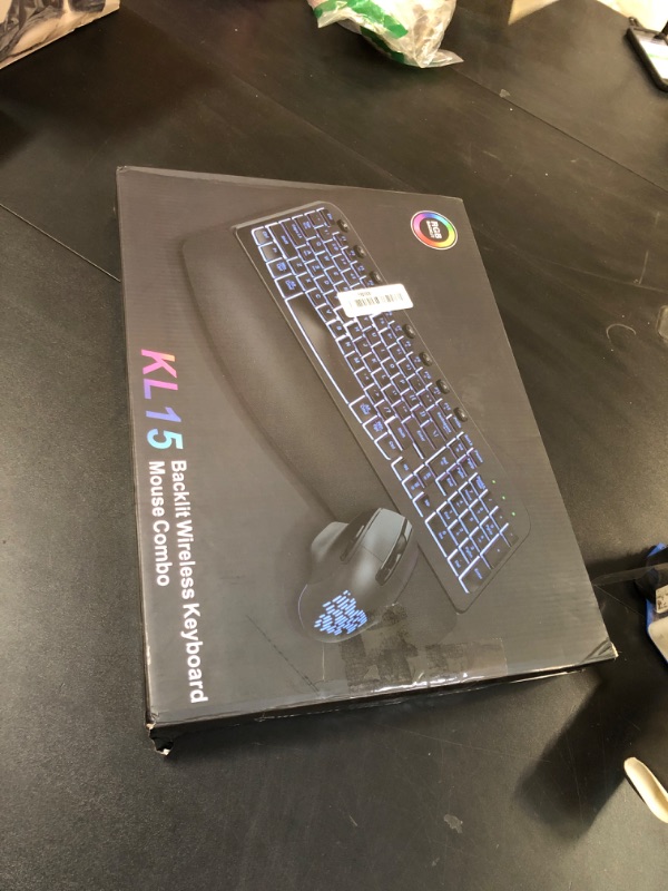 Photo 1 of Ergonomic Wireless Keyboard and Mouse Combo - Wave Keyboard with Soft Leather Wrist Rest, RGB Backlit, Silent Rechargeable Set for PC, Laptop, Windows, Mac, Chromebook, SABLUTE (Black)