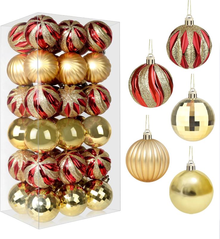 Photo 1 of Annecy Christmas Ball Ornaments, 36 PCS 2.36 Inch Christmas Tree Decoration, Shatterproof Christmas Tree Hanging Baubles for Holiday Wedding Party Decoration (Red & Gold, 60mm)