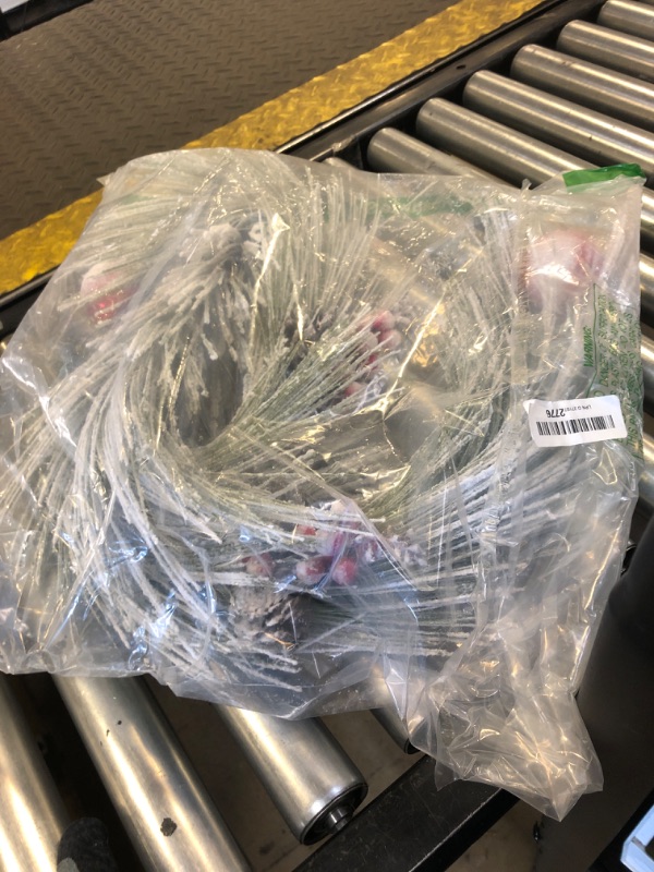 Photo 1 of HIAGROW Christmas Garland with Lights, 6FT Artificial White Snowflake Garland Decorations with Red Berries Pine Cones, Lighted Christmas Garland for Home Winter Fireplace Door Stairs Decorations