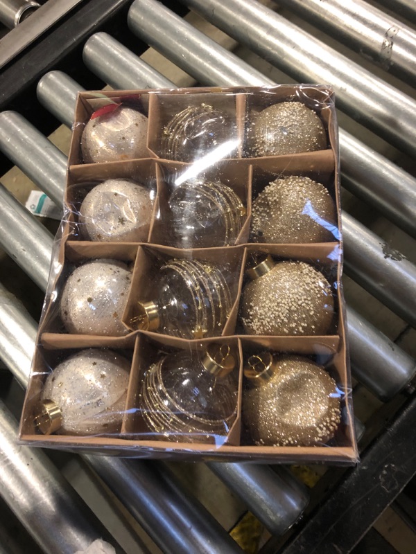 Photo 1 of 12PCS Clear Glitter Christmas Ball Ornaments, 3.15" Champagne Gold Sequin Christmas Decoration Set, Large Hanging Ornaments for Xmas Tree, Wedding, Holiday, Party