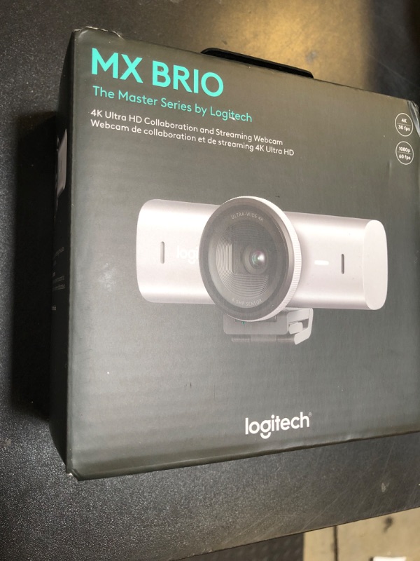 Photo 1 of Logitech MX Brio Ultra HD 4K Collaboration and Streaming Webcam, 1080p at 60 FPS, Dual Noise Reducing Mics, Show Mode, USB-C, Webcam Cover, Works with Microsoft Teams, Zoom, Google Meet - Pale Grey