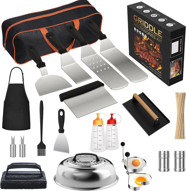 Photo 1 of 120 Pcs Griddle Accessories Kit, Upgraded Griddle Accessories for Blackstone-Perfect Flat Top Grilling Accessories, Professional Rectangular Melting Dome with Iron Smash Burger Press for Barbecue.
