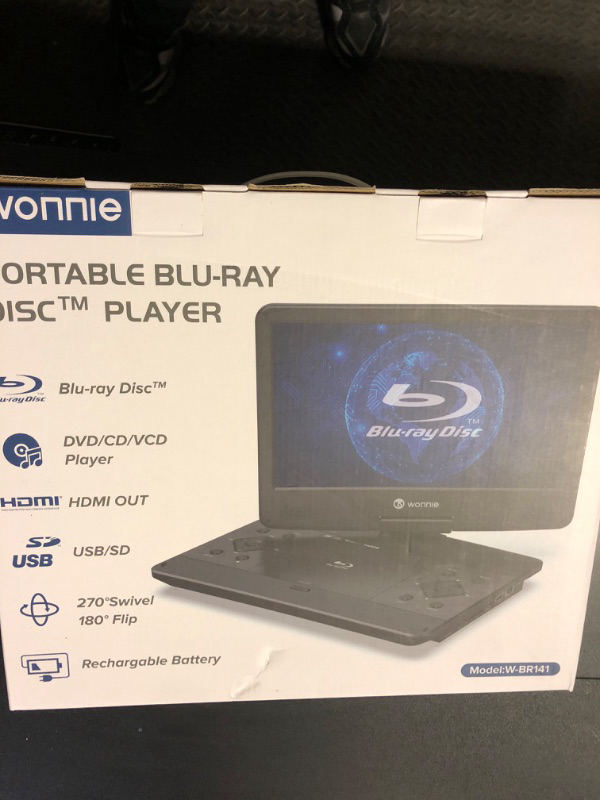 Photo 1 of WONNIE 16.9" Portable Blu-Ray DVD Player with 14.1" 1080P Full HD Large Swivel Screen, Surround Sound, 4 Hrs Rechargeable Battery, Support Last Memory, HDMI Out, AV in, USB/SD Card, Sync TV