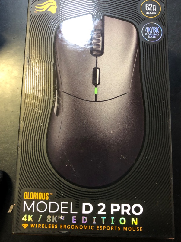 Photo 1 of Glorious Gaming Model D 2 PRO 4K/8K Wireless Gaming Mouse - 2.4GHz, 1ms delay, 4K/8K Polling, 100M clicks, 62g Superlight, Long Battery, 26K DPI BAMF 2.0 Sensor, Ergonomic, 6 Buttons