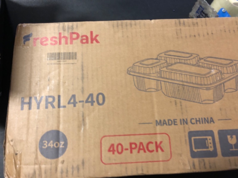 Photo 1 of FRESHPAK Meal Prep Container, 4 Compartment 40-Pack To Go Containers with Lids Reusable BPA Free Microwave and Freezer Safe Bento Boxes Ideal for Portion Control and Food Storage(34oz)