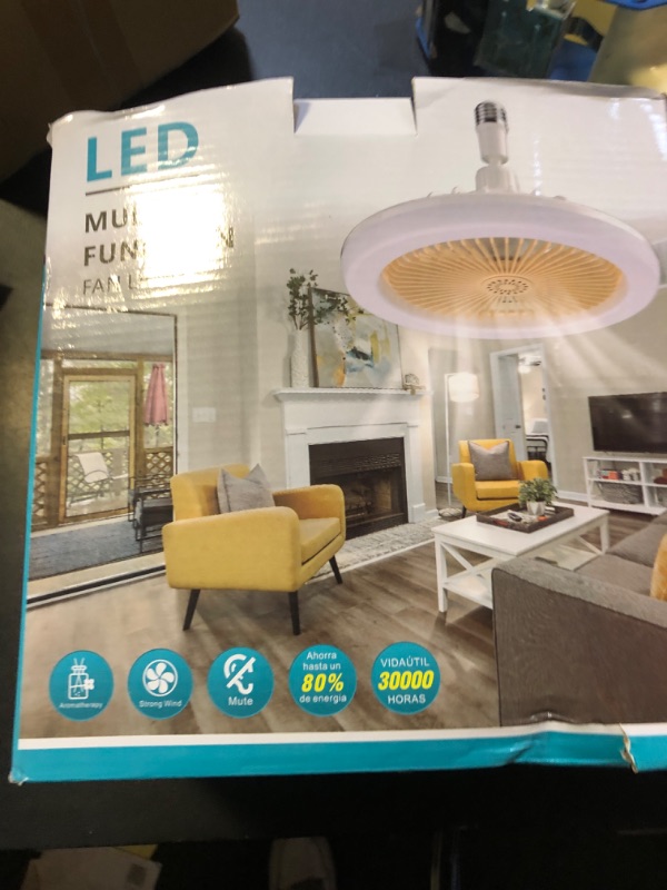 Photo 1 of ghicc Ceiling Fan with Lights and Remote - Small Ceiling Fan Light 10 inch Bladeless Screw in Socket Fan Dimmable 3 Colors LED Lights E27 Base Mini Fandelier Ceiling Fan for Bedroom Indoor White