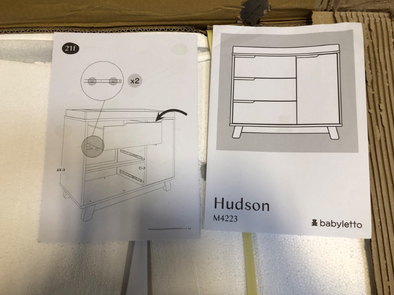 Photo 4 of Babyletto Hudson 3-Drawer Changer Dresser with Removable Changing Tray in Grey and White, Greenguard Gold Certified