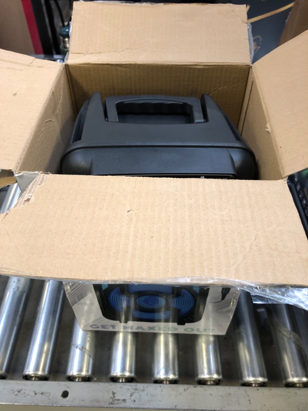 View 2 of Max Power Portable Speaker - MPD823 Bluetooth Speaker System - High Powered PA Loudspeaker - Rechargeable Karaoke Machine with Multi LED Lights, Wired Microphone and Built-in Carry Handle & FM Radio