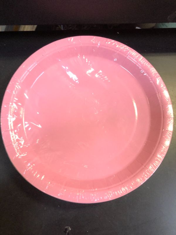 Photo 1 of AimFun Pink Paper Plates Gradient Pink Party Plates 9 Inch Disposable Round Dinner Dessert Plates for Pink Bow Birthday Wedding Baby Bridal Shower Coquette Party Supplies (48, Pink)