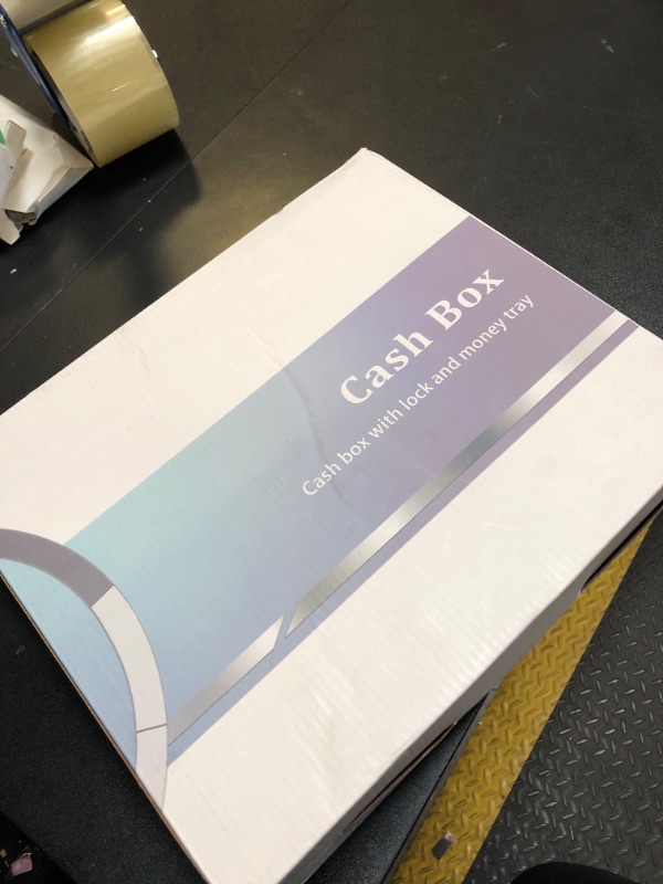 Photo 1 of Parrency Cash Box with Key Lock?Lock Box Safe Storage Security Locker with Security Cable,Durable Metal Cash Box with Money Tray?Black