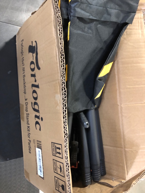 Photo 1 of Forlogic 10x7.5Ft Backdrop Stand, Heavy Duty Adjustable Photo Back Drop Stand Kit for Parties, Photography, Banner Stand (Includes Six Background Stand Clamps)