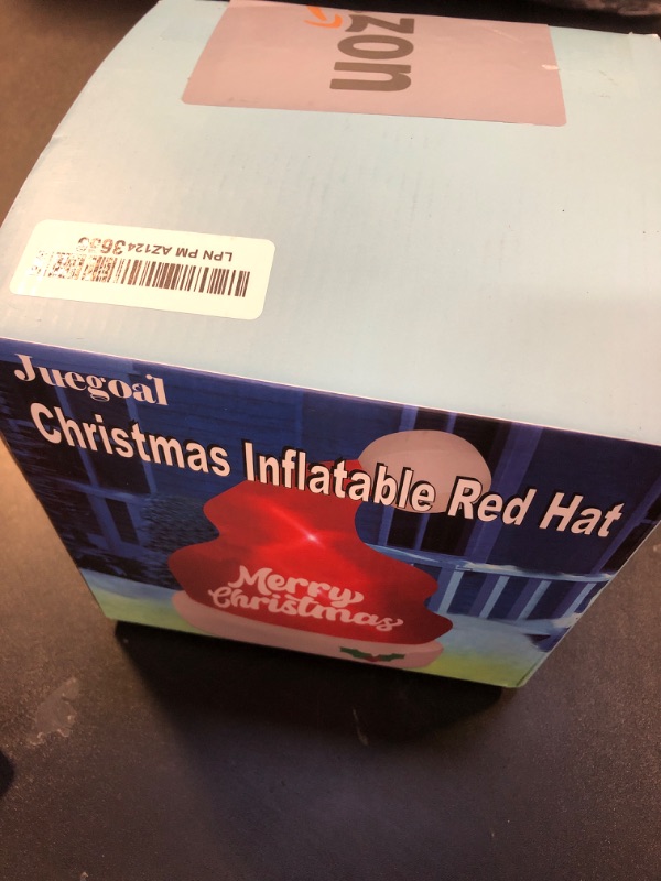 Photo 1 of Juegoal Christmas Inflatables Outdoor Decorations, 5FT Inflatable Xmas Hat, Lighted Blow Up Giant Red Hat with Built in LED Lights, Light Up Holiday Winter Roof Lawn Yard Garden Decor