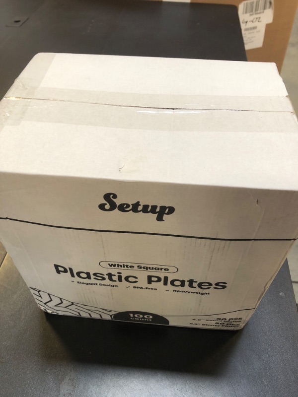 Photo 1 of SETUP [100 Piece Combo White Square Plates, Disposable Plastic Plates - Premium Heavy-Duty 50 Disposable 9.5" Dinner Party Plates and 50 Disposable 6.5" Salad Plates