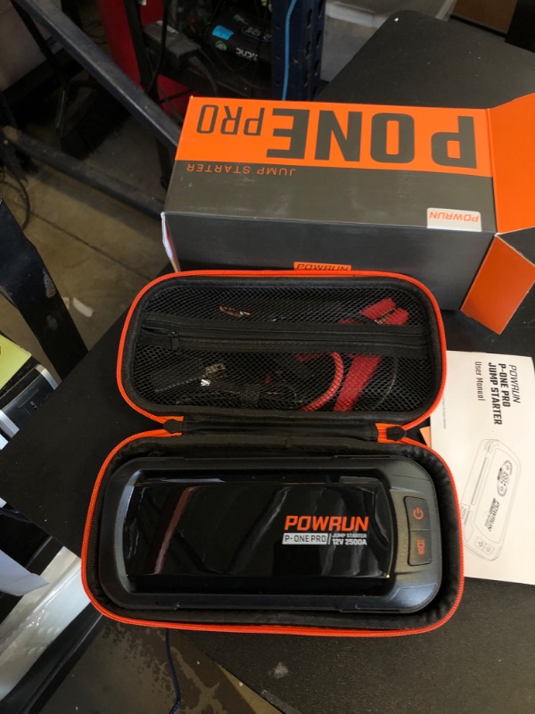 Photo 1 of Powrun P-ONE PRO Jump Starter, 2500A Portable Jump Box, Car Jump Starter Battery Pack for up to 8.5L Gas and 7.0L Diesel Engines, 12V Car Battery Jump Starter with Carry Case
