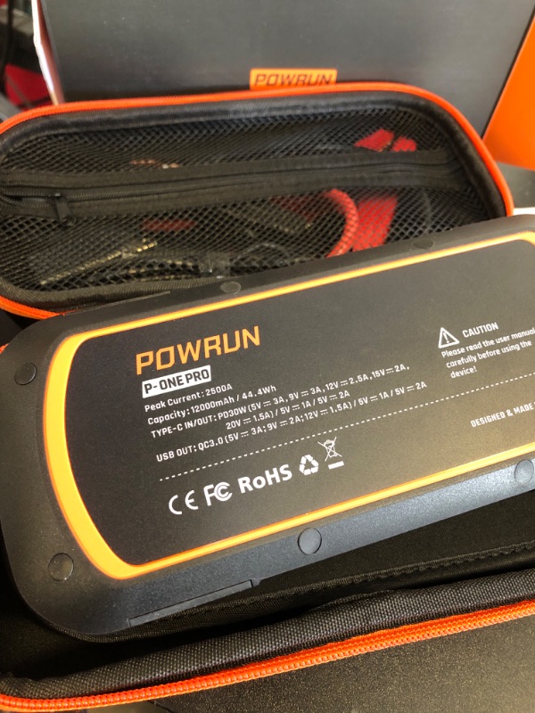 Photo 1 of Powrun P-ONE PRO Jump Starter, 2500A Portable Jump Box, Car Jump Starter Battery Pack for up to 8.5L Gas and 7.0L Diesel Engines, 12V Car Battery Jump Starter with Carry Case