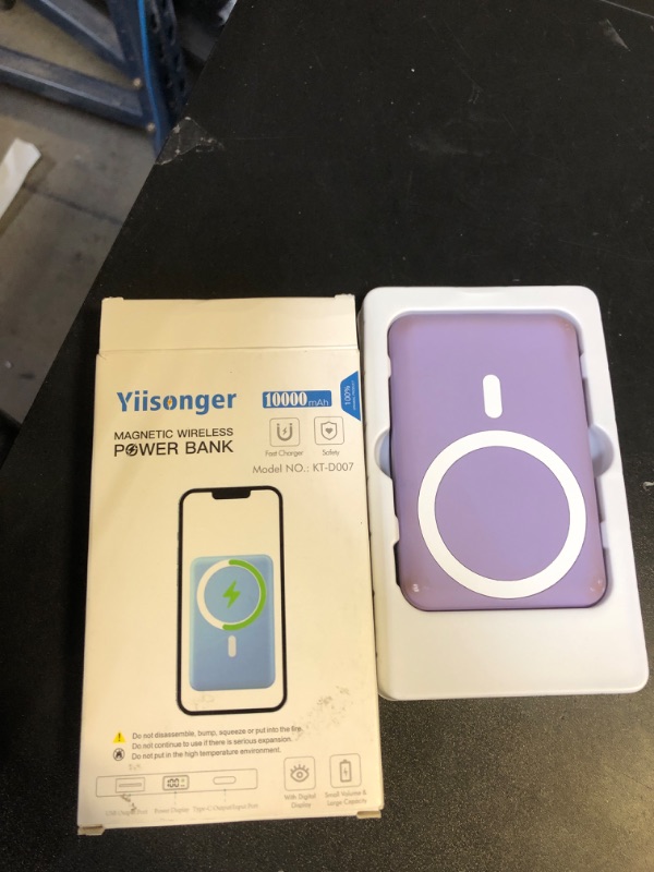 Photo 2 of Yiisonger Wireless Power Bank, Slim 10000mAh Magnetic Portable Charger 22.5W PD Fast Charging, Mini Mag-Safe Battery Pack QC3.0 LED Display Compatible with iPhone 15/14/13/12 Pro/Mini/Pro Max(Purple)