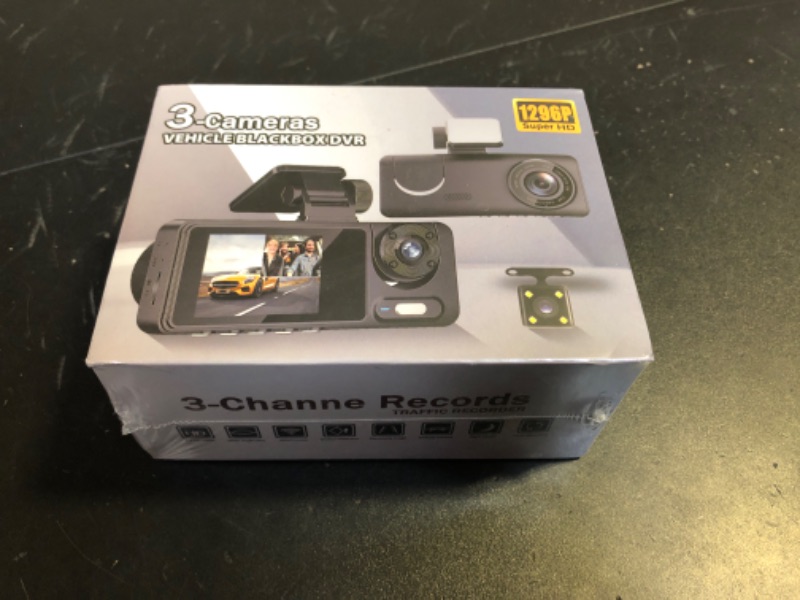 Photo 2 of 3 Channel Dash Cam for Cars Front Rear Inside, 1080P WiFi Dash Cam w/ 32GB Card, 2.0" IPS Screen Dashboard Camera Recorder with App Control, G-Sensor, Loop Recording, Night Vision, Parking Monitor