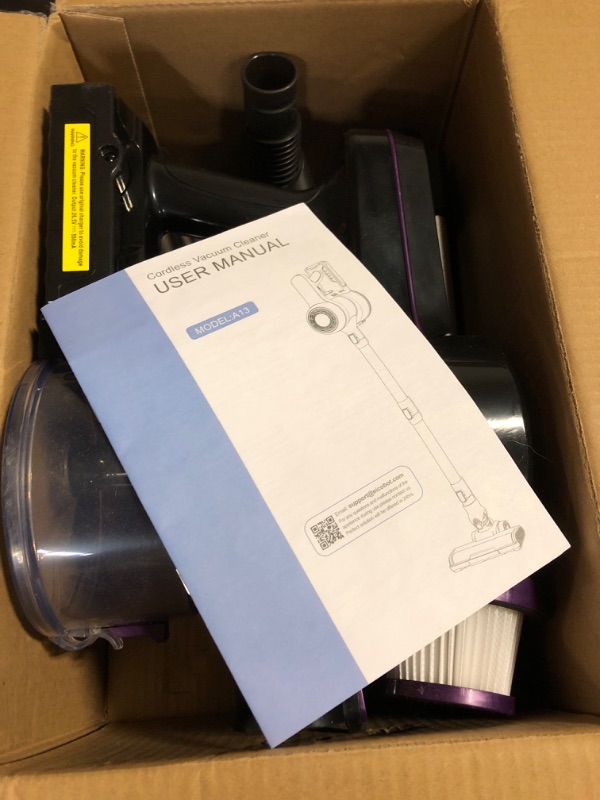 Photo 2 of **SOLD FOR PARTS**
 Cordless Vacuum Cleaner, 28Kpa Powerful Suction, Stick Cordless Vacuum 6 in 1, Detachable Battery Up to 40 Min Runtime, Lightweight Cordless Vacuum for Home Pet Hair Hard Floor, Grape