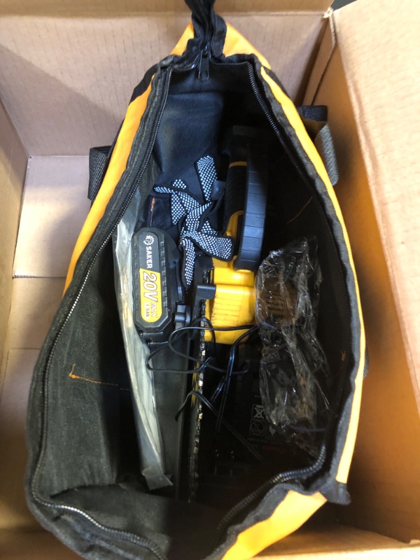 Photo 1 of Saker Mini Chainsaw Cordless 6-Inch-Switch Security Lock-Cordless Power Chain Saws-Handheld Small Chainsaw for Cutting Wood Trimming and Woodworking- Mini Chain Saw Cordless with 2 Batteries