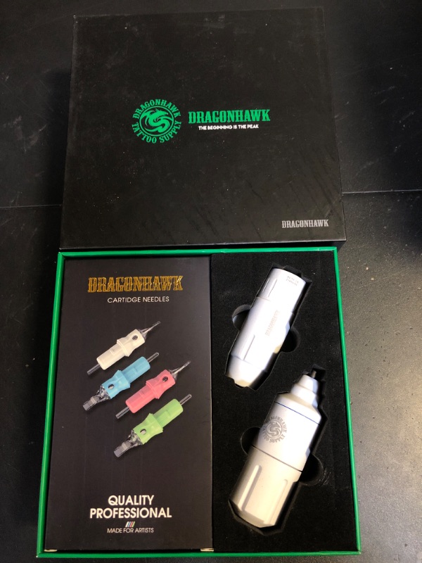 View 2 of Dragonhawk Tattoo Gun Kit S1 Rotary Pen Machine with Cordless Battery Power supply Needles Cartridges for Beginner Practice & Learning