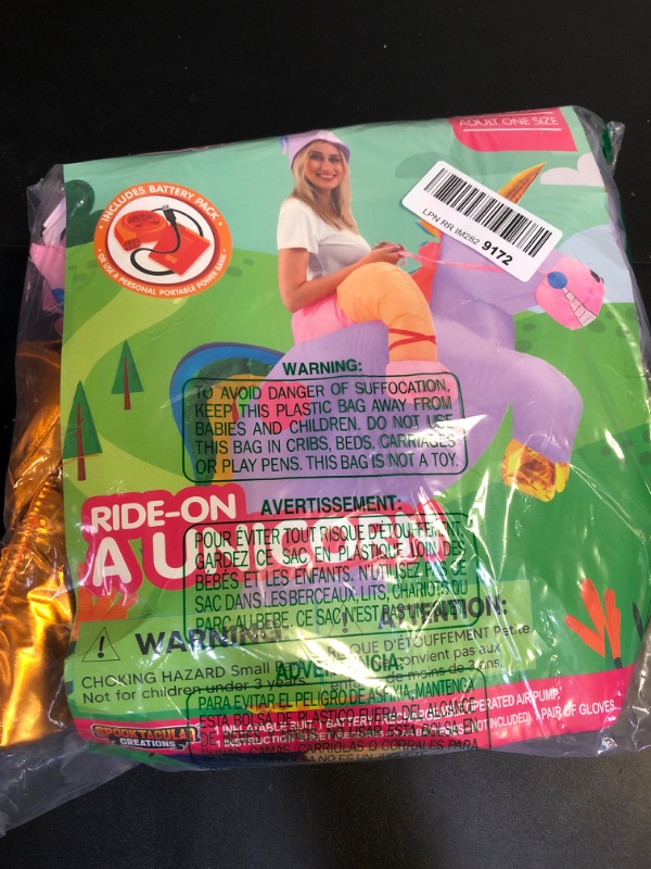 Photo 1 of Spooktacular Creations Inflatable Costume Adult, Riding a Unicorn Air Blow-up Deluxe Halloween Costume with Hat - Light Purple