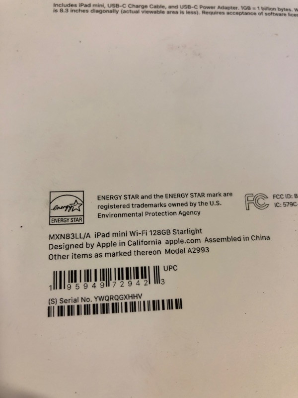 Photo 1 of Apple iPad Mini (A17 Pro) Wi-Fi 128GB (2024) - Starlight
 (FACTORY SEALED)