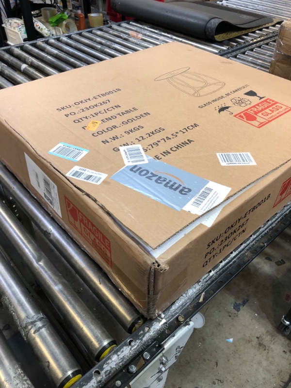 Photo 1 of O&K FURNITURE Gold End Table for Living Room, Modern Glass Side Table with Metal Frames for Home&Office, Glass End Table Nightstand for Bedroom, Gold Finish, 1 PC