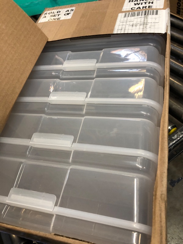 Photo 1 of Rubbermaid 7.2 Qt. Handi-Box, Stackable Plastic Storage Bin with Latching Lid, Pack of 6, Great for Shoe Storage, Classroom Organization, Cube Organizer and Kitchen Pantry Container, Clear