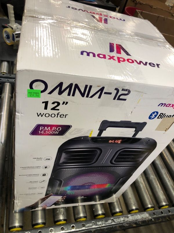 Photo 3 of Max Power DJ Speaker -MPD592-OMNIA 12" Portable Karaoke Speaker