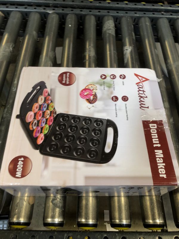 Photo 1 of Mini Donut Maker Machine Miniature Doughnut Maker Machine Waffle Pancake Cake mini donuts machine Non-stick Kid's friendly Double-Side Heating Daughnut Machine 16 Small Donuts fryer Machine (Black)